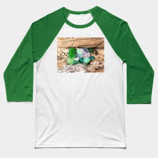 Seaglass and Driftwood with Heart Shaped Sea Glass Baseball T-Shirt